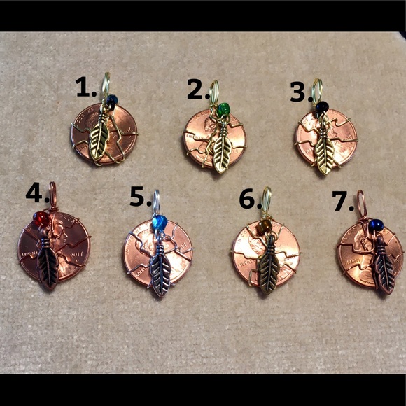 Hand Crafted Penny Feather Necklace Wire Wrapped Beaded - Picture 3 of 3